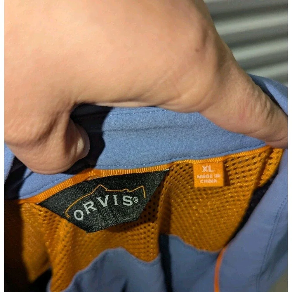 Orvis Men's Size XL Blue Vented Nylon Fishing Long Sleeve Button Front Shirt‎